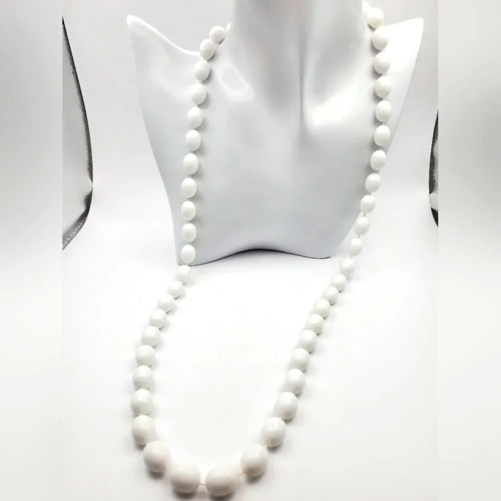 Olive shaped pop beads pure white‎ beaded necklace N0317